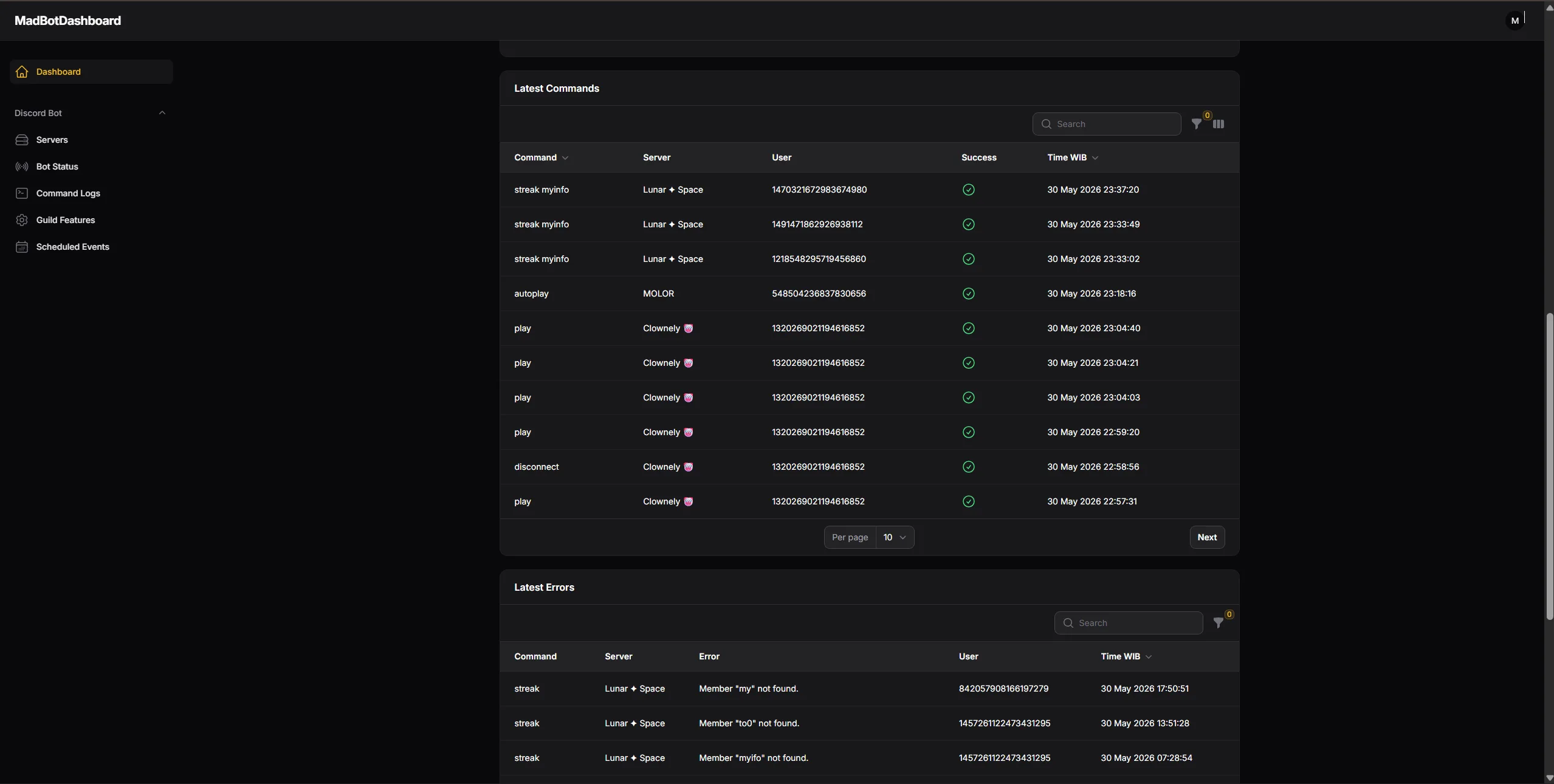 MadBot Dashboard screenshot