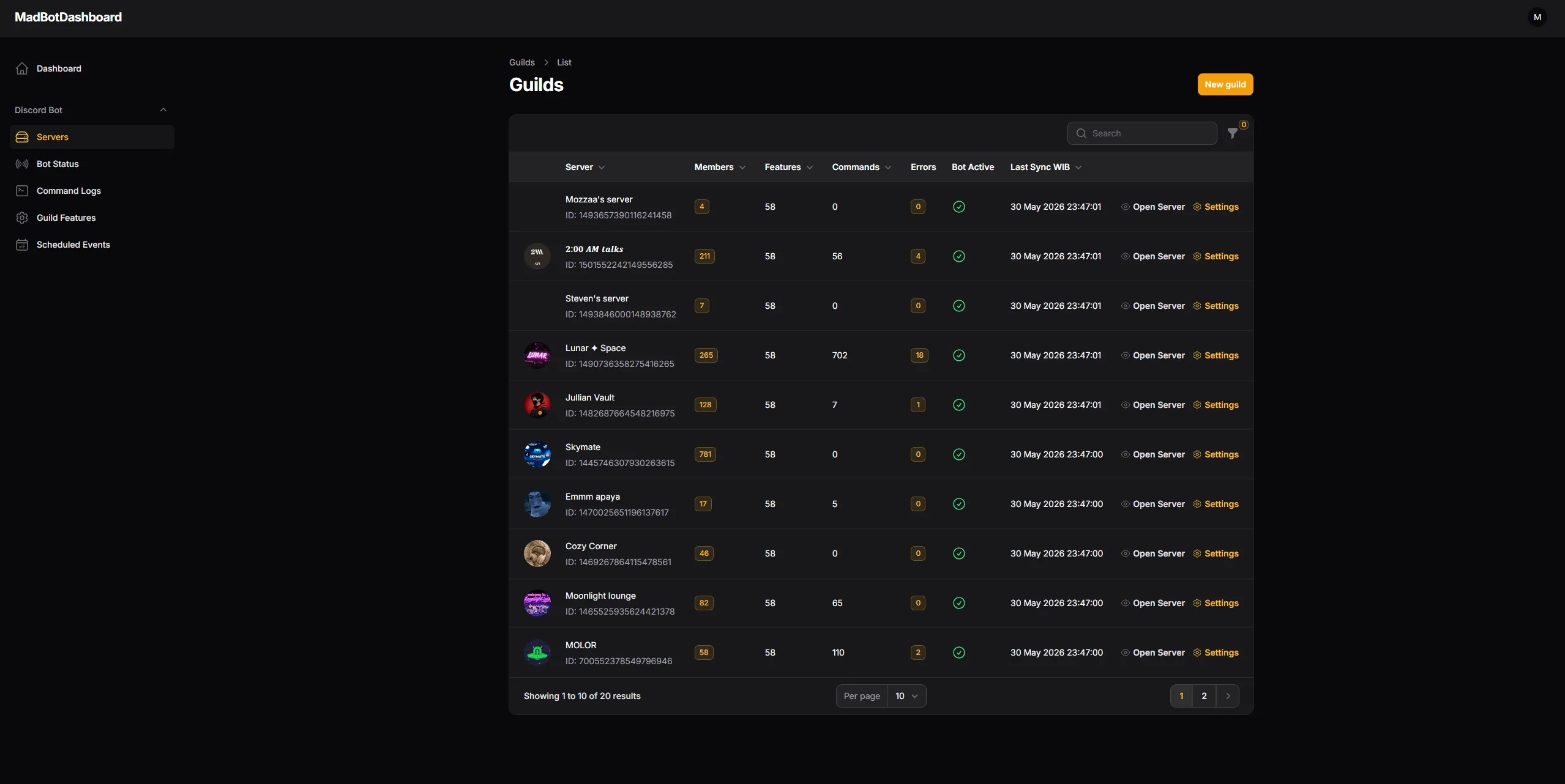 MadBot Dashboard screenshot