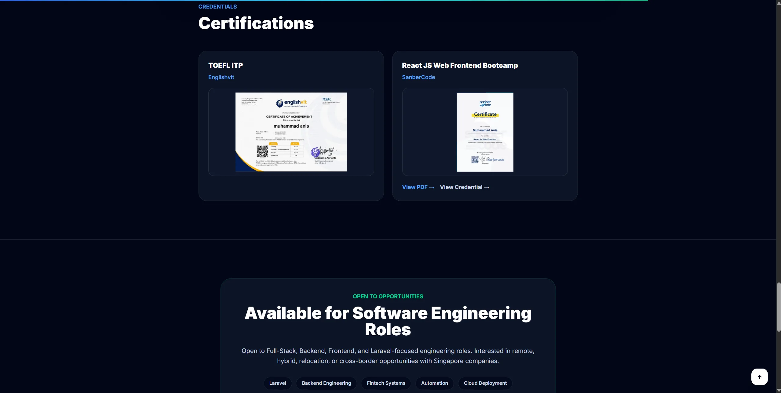 Personal Portfolio Website screenshot